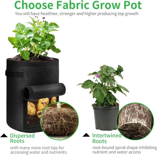 Vista 5 de JJGoo Juego de 2 bolsas de cultivo de patatas de 10 galones con solapa, bolsas de cultivo de tela resistentes con asa y ventana de cosecha, macetas