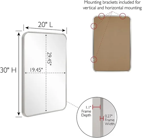 Vista 4 de Design House Isla - Espejo rectangular para pared, 30 pulgadas de alto x 20 pulgadas de largo, marco de metal moderno, para sala de estar