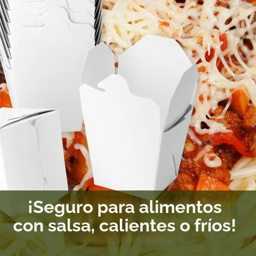 Vista 2 de Cajas de comida chinas blancas reciclables de 8oz 16oz 100pk. 50 unidades cada 16 y 8 onzas a prueba de fugas, a prueba de grasa para restaurantes