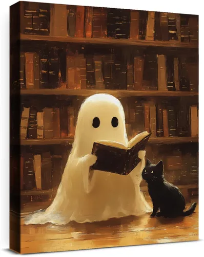 Vista 21 de QPVXSST Arte de Pared Interesante de Fantasma de Halloween para Baño, Póster Impreso en Lienzo de Estilo Gótico, Decoración de Baño con Diseño