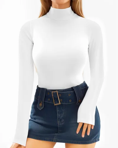 Vista 54 de MANGOPOP - Enterizo para mujer, manga larga, cuello de tortuga, cuello alto falso, estilo top