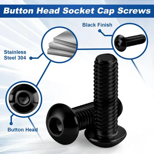 Vista 3 de Tornillos de cabeza de botón de 1/4-20 x 1/2", acabado negro de acero inoxidable 18-8, accionamiento hexagonal Allen, totalmente roscado, 25