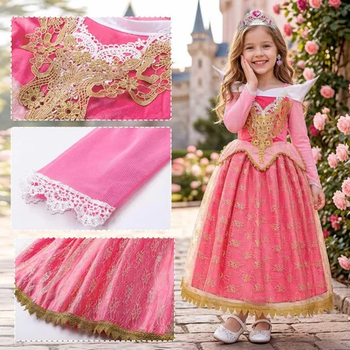 Vista 5 de Disfraz de princesa para niñas, trajes de vestir rosas