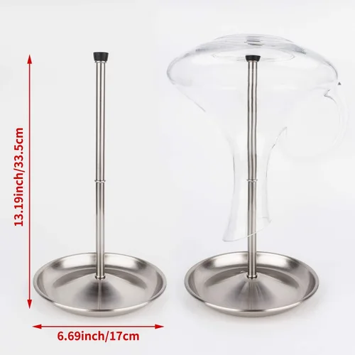 Vista 4 de Soporte de secado de decantador de vino con cabeza de silicona para evitar arañazos, estante desmontable con base de captura de goteo con tapón