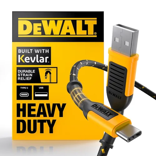 Vista 13 de DEWALT Cable USB C resistente, cable de carga USB A a tipo C de nailon trenzado de alta calidad, carga rápida para iPhone 17/16/15, Samsung Galaxy
