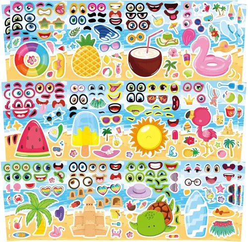 Vista 13 de DUJAA 24 hojas de calcomanías de cumpleaños, calcomanías Make-a-Cake para niños, juego de calcomanías de pastel de cumpleaños, color