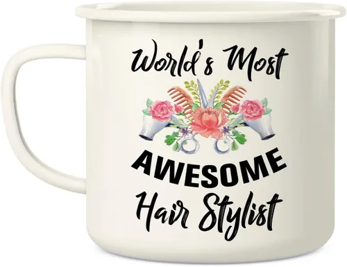 Vista 2 de Retreez World's Most Awesome Hairstylist Hairdresser - Taza de café esmaltada de acero inoxidable de 16 onzas, divertido sarcasmo, regalo