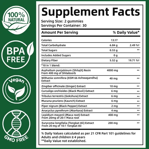 Vista 2 de Gomitas True Alpha Shilajit 10 en 1, 4000 mg de gomitas alfa del Himalaya para hombres, impulso de energía, apoyo inmunológico, con ashwagandha