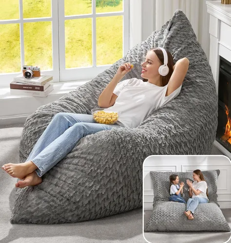 Vista 17 de Hobestluk Adult Bean Bag Chair 3 in 1 Convertible Large Bean Bag Sofa Ash Grey