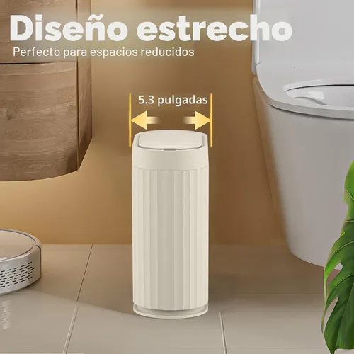 Vista 4 de ELPHECO Bote de basura con sensor de 2 galones, resistente al agua IPX5 con sensor de movimiento, cubo de basura automático para baño, oficina, Beige
