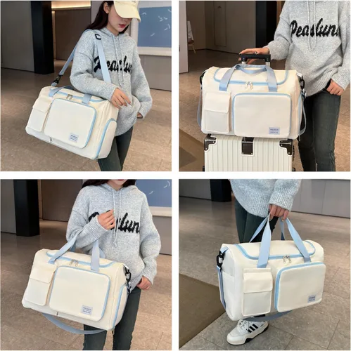 Vista 319 de Pequeña bolsa de gimnasio para mujer, bolsa de viaje con compartimento para zapatos