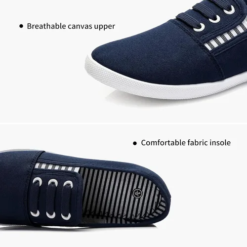Vista 2 de Tenis de lona para mujer, zapatos casuales para caminar, zapatos de tenis planos, zapatos de vestir antideslizantes, zapatos de trabajo