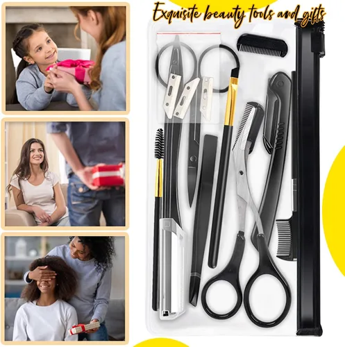 Vista 7 de ONEUPIN Kit de recortadora de cejas 12 en 1, herramienta multiusos para dermaplaning exfoliante, tijeras de cejas, maquinilla de afeitar de cejas