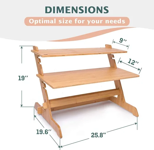 Vista 2 de Elevador de escritorio ajustable de bambú 100% natural, soporte convertidor de escritorio, sin tornillos, se instala en menos de 1 minuto, para uso