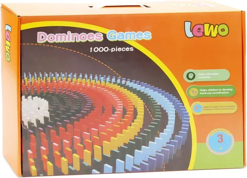 Vista 7 de Set de 1000 piezas Dominó de madera para niños, bloques de construcción, juegos de carrera con bolsa de almacenamiento Lewo