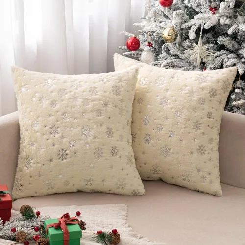 Vista 23 de MIULEE - Juego de 2 fundas de cojín decorativas de Navidad, hechas de piel sintética suave con copos de nieve plateados y brillantina, para Verde