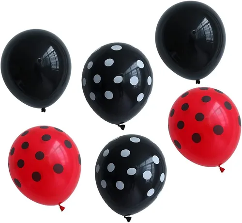 Vista 8 de 60 globos de lunares rojos y negros de mariquita, globos de punto ondulado, suministros de decoración de cumpleaños, boda, fiesta, juguetes
