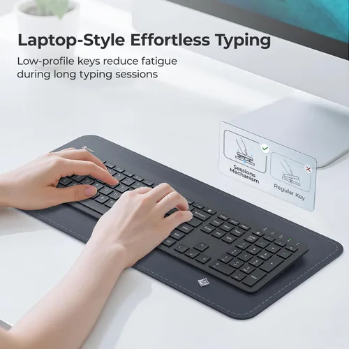 Vista 7 de iClever GK08 - Teclado y mouse inalámbricos, combo de teclado recargable, ergonómico, silencioso, diseño de tamaño completo con teclado numérico