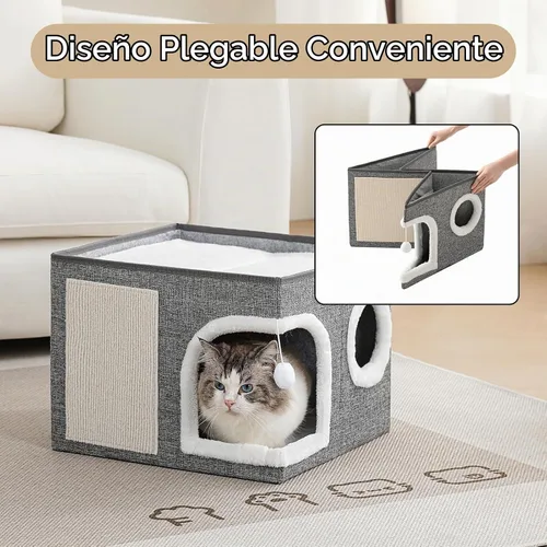 Vista 6 de Camas para gatos de interior, cama grande para gatitos con Gris