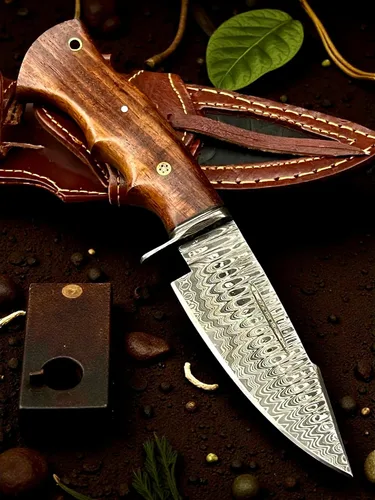 Vista 8 de Poshland BC-69 Cuchillo Skiner de Acero de Damasco Hecho a Mano de 5.50 Pulgadas Full Tang