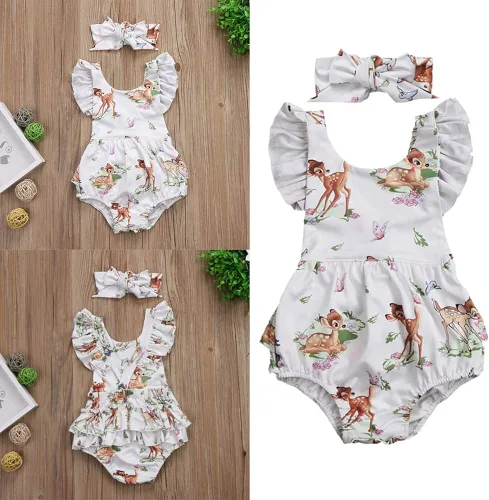 Vista 6 de Mameluco de Navidad para niñas y bebés con diadema con volantes manga volada sin espalda traje de sol para cumpleaños