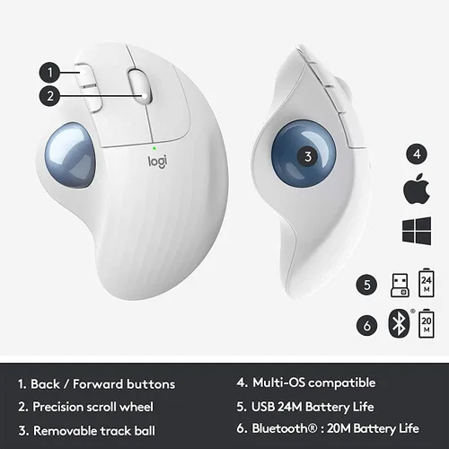 Vista 4 de Logitech Ergo M575 - Mouse inalámbrico de trackball, fácil control del pulgar, seguimiento preciso y suave, diseño ergonómico cómodo, Windows/Mac