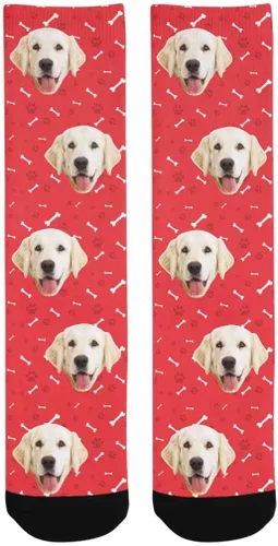 Vista 3 de Calcetines personalizados con foto de la mascota, huellas de pisadas de gato y perro, patas, huesos, calcetines largos con imagen para hombres