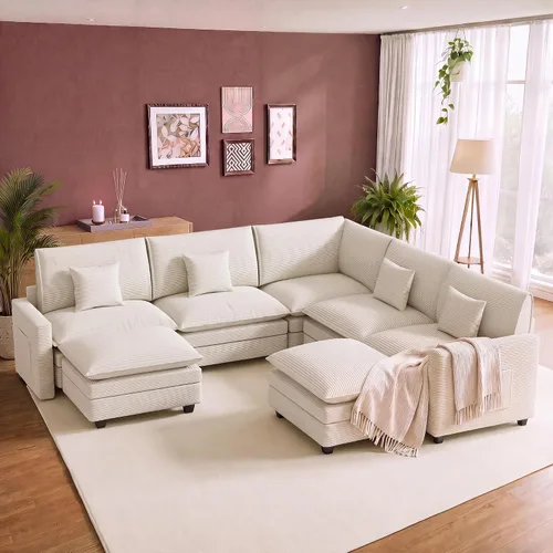 Vista 50 de Cloud Couch Sectional, L Shaped Modular Sofa with Movable Ottoman Negro