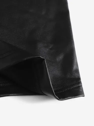 Vista 3 de SheIn Camiseta corta sin mangas asimétrica de piel sintética con cuello redondo para mujer