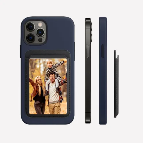 Vista 2 de Cartera de cuero personalizada compatible con iPhone 15/14/13/12 Pro/Max/Plus/Mini teléfono Apple y funda magnética, texto fotográfico Negro