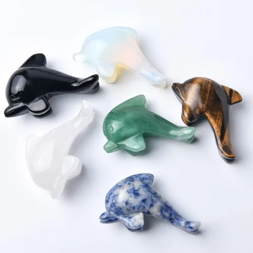 Vista 3 de YGLINE Estatua de delfín de cristal verde de 2 pulgadas, coleccionables, regalos de delfín para mujeres, escultura de animales marinos, adornos