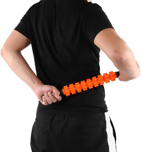Vista 6 de Rodillo muscular, rodillo de relajación de alta resistencia, varillas de masaje muscular, fitness, deporte, fascia, para gimnasio en casa (naranja)