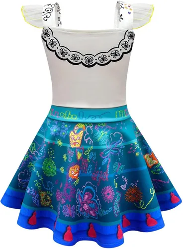 Vista 2 de Sztylong Mirabel Costumes For Girls Birthday Party Dress Up Printing Cosplay with Bag 3-12Y