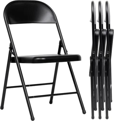 Vista 19 de Fenbeli Paquete de 1 silla plegable con cojín, silla de metal negro con asiento acolchado y marco de acero duradero, sillas plegables de capacidad