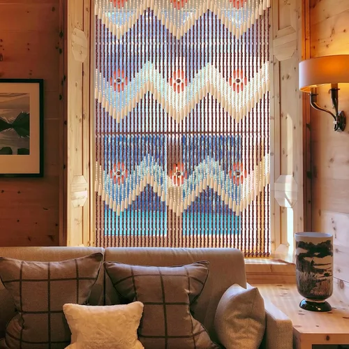 Vista 2 de ANMINY Cortina de madera con cuentas de bambú, 2 paneles divisores de madera para colgar habitaciones, 52 hebras, decorativas hechas a mano