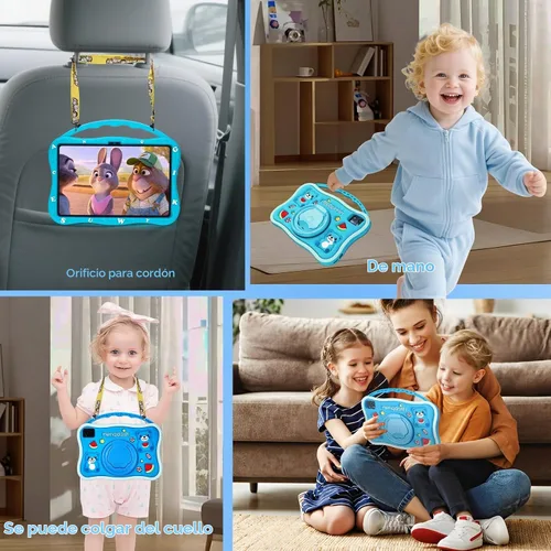 Vista 7 de MengDash Tableta para niños, tableta de 10.1 pulgadas para niños, tableta de aprendizaje educativo Android 14, 12 (4+8) GB de RAM+64GB de Azul