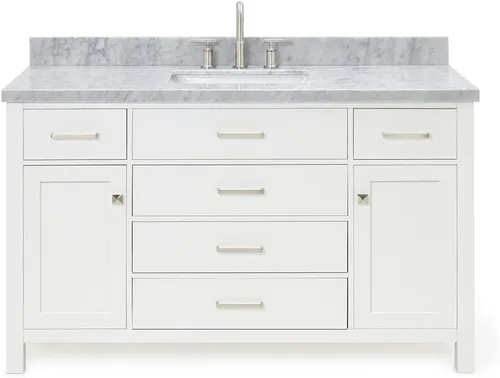Vista 27 de ARIEL Hamlet - Mueble de baño de 54 pulgadas con fregadero, madera maciza, encimera de mármol italiano de Carrara de 1.5 pulgadas, fregadero