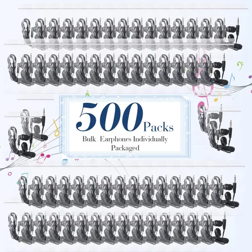 Vista 2 de Kanayu Paquete de 50 auriculares con cable a granel para aulas, auriculares básicos para estudiantes, sin micrófono, con conector de 0.138 in