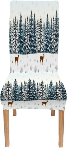 Vista 125 de CAPSCEOLL Christmas Dining Chair Covers,Snowflakes Festive Winter Pattern Stretch Chair Covers for Dining Room Set of 2 Washable Spandex Parson
