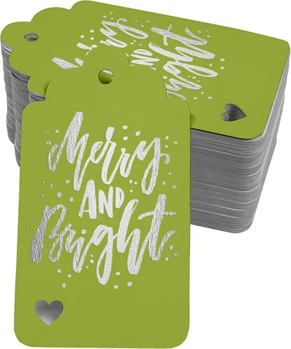 Vista 50 de Etiquetas colgantes con texto en inglés "Merry and Bright" (50 unidades)