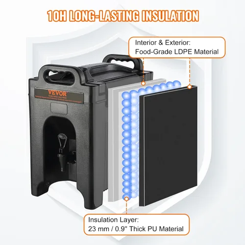Vista 3 de VEVOR Dispensador de Bebidas Aislado, 2.5 Galones, Servidor de Bebidas Calientes y Frías de LDPE Grado Alimenticio, Dispensador Enfriador de Bebidas
