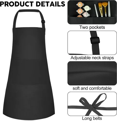 Vista 3 de Juego de 5 delantales para niños, delantal ajustable para niños con 2 bolsillos, delantal de chef para niños para pintar, cocinar, hornear, Negro