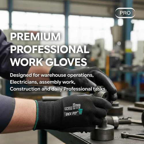 Vista 2 de DEX FIT Prime - Guantes de trabajo de nitrilo FN331, ajuste cómodo 3D, agarre antideslizante, duraderos, delgados, ligeros y frescos, compatibles
