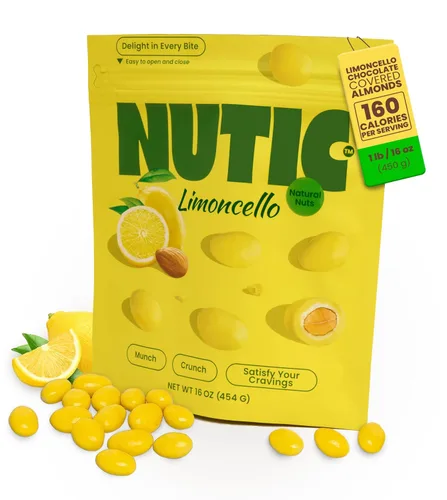 Vista 7 de Nutic Lemoncello - Almendras cubiertas de chocolate, 1 libra, almendras tostadas en chocolate blanco y crema de limón. Sabores cítricos
