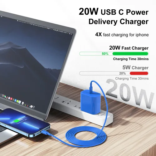 Vista 2 de Cargador rápido para iPhone, cable Lightning de carga rápida de 10 pies, para iPhone 14, 13, 12 Pro Max, cargador de carga rápida con bloque