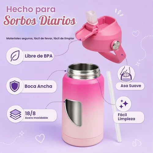 Vista 4 de Konokyo - Botella de agua deportiva aislada de acero inoxidable de 18 onzas con tapa con popote Black; BPA-free, leak-proof sports bottle with