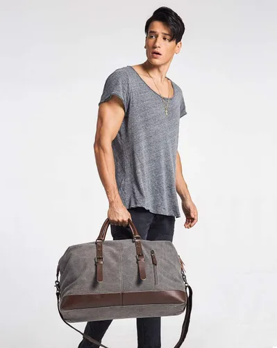 Vista 9 de Bolsa de viaje con lona duradera y piel sintética no es fácil de rasgar y romper adecuada para viajes de negocios turismo camping y actividades al