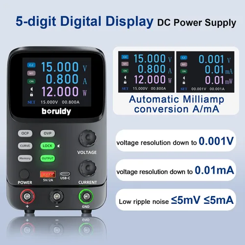 Vista 3 de Fuente de alimentación CC variable 30V 10A, pantalla LCD de 5 dígitos Pantalla de corriente milliamp Fuente de alimentación de banco de codificador