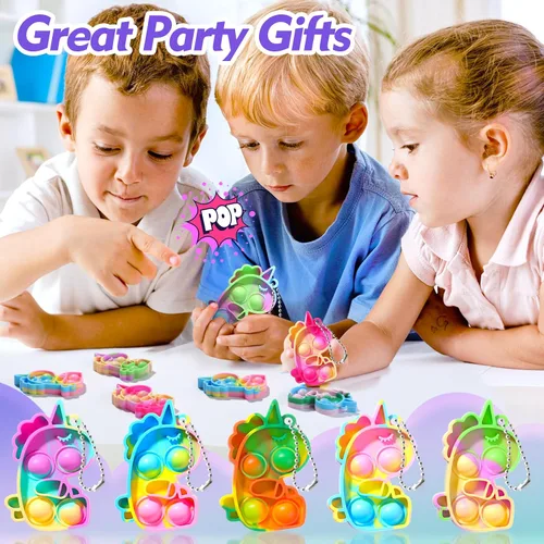 Vista 6 de Recuerdos de fiesta de unicornio para niños paquete de juguetes de mini llavero para reventar, regalos sensoriales a granel de burbujas para niños