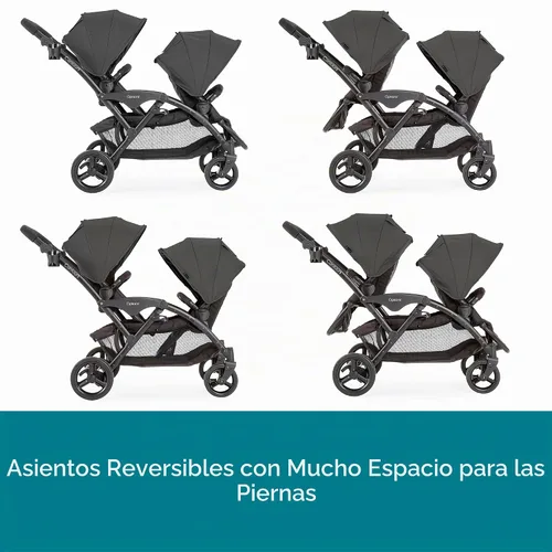 Vista 2 de Contours Options V2 - Cochecito doble en línea ligero en línea con asientos reversibles, color gris